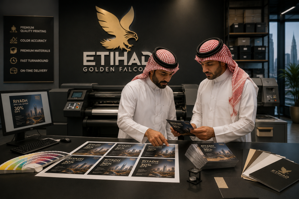 How Etihad Golden Falcons Handles Flyer Printing in Riyadh