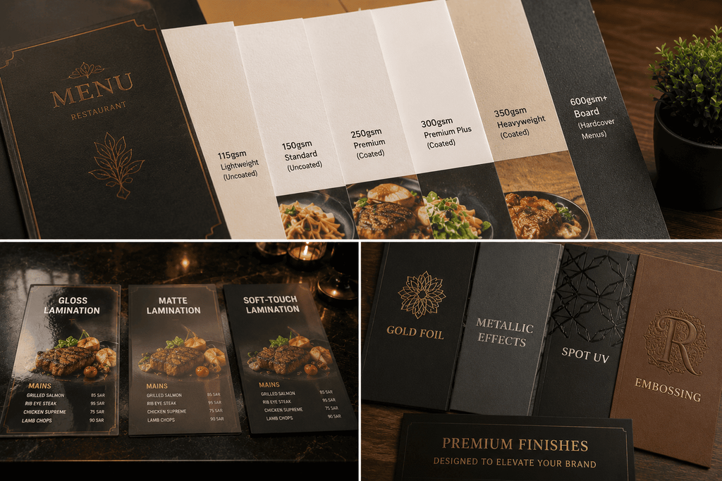 menu materials and finishes