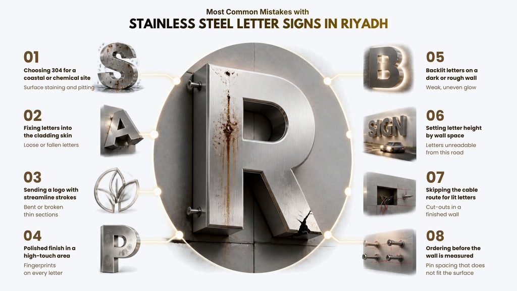 Most Common Mistakes with Stainless Steel Letter Signs in Riyadh
