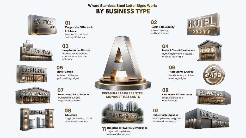 Where Stainless Steel Letter Signs Work: By Business Type