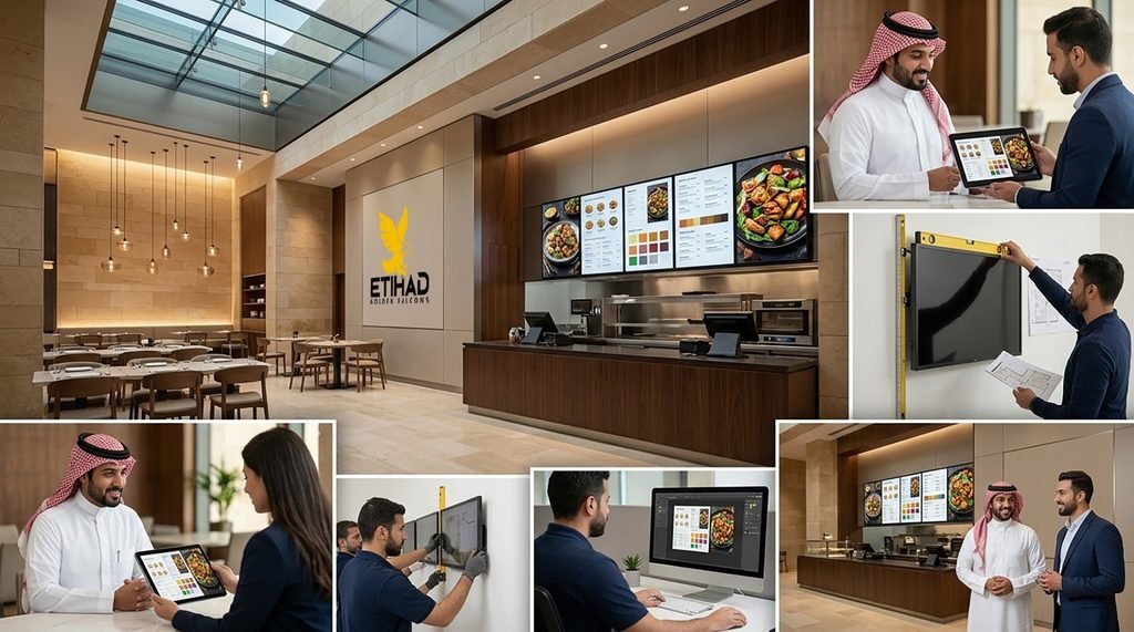 How Etihad Golden Falcons Handles Digital Menu Board Projects in Riyadh