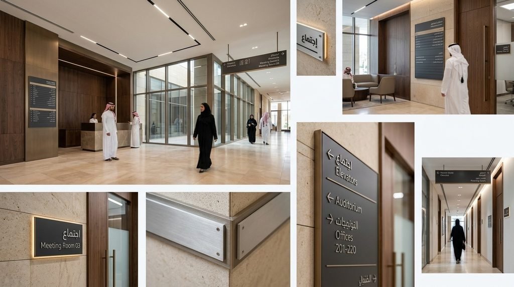 Indoor Wayfinding Signs in Riyadh: Directional, Directory & Room ID Signage Guide