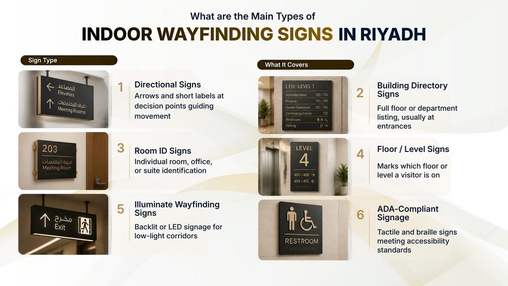 What are the Main Types of Indoor Wayfinding Signs in Riyadh