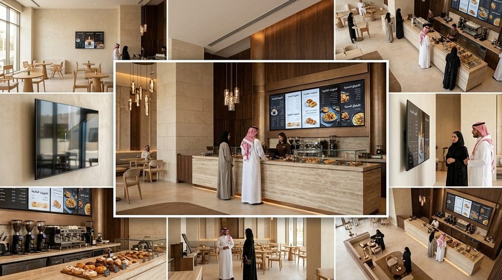 Indoor restaurant and café digital menu boards