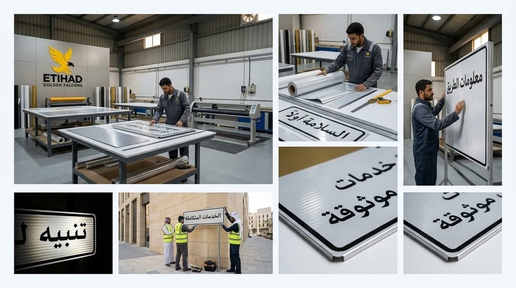 How Etihad Golden Falcons Handles Reflective Signs in Riyadh