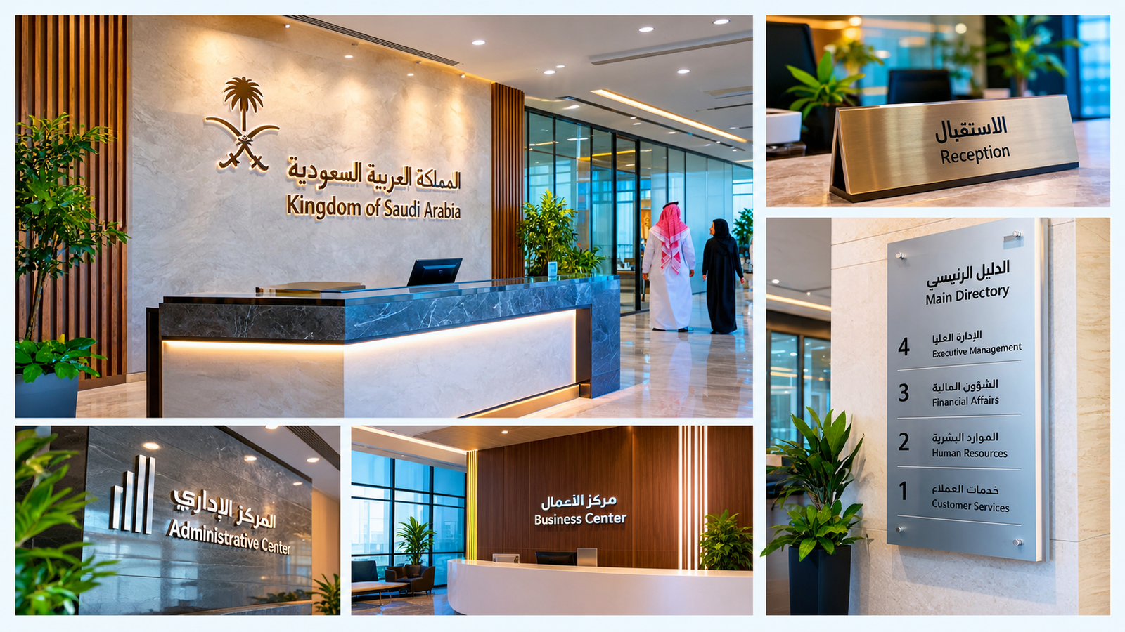 Office Reception Signs in Riyadh: Logo Walls, Desk Signs & Lobby Directories